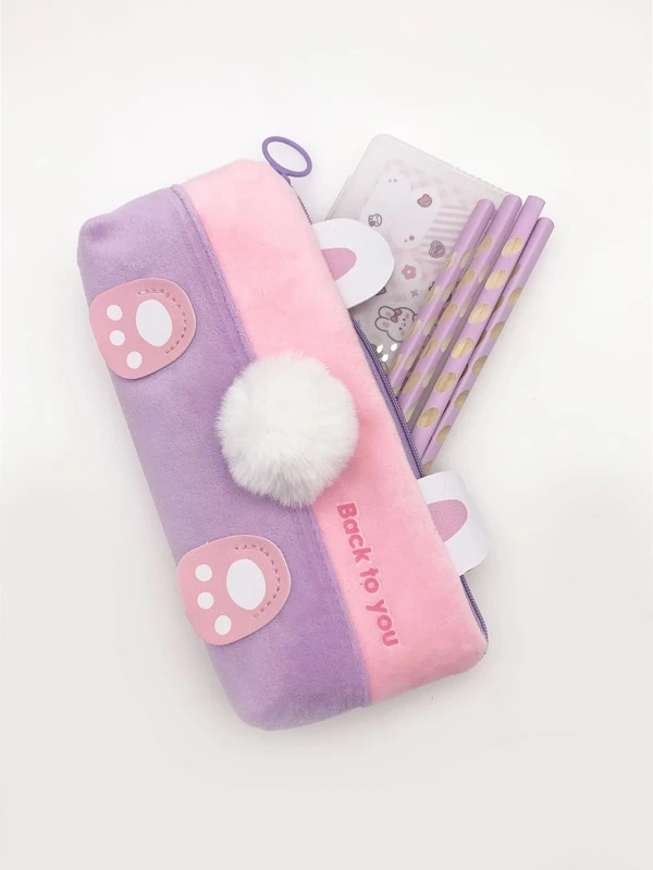 กระเป๋าดินสอ 1 ชิ้น แต่งพู่ปอม ลายตัวอักษร g-28