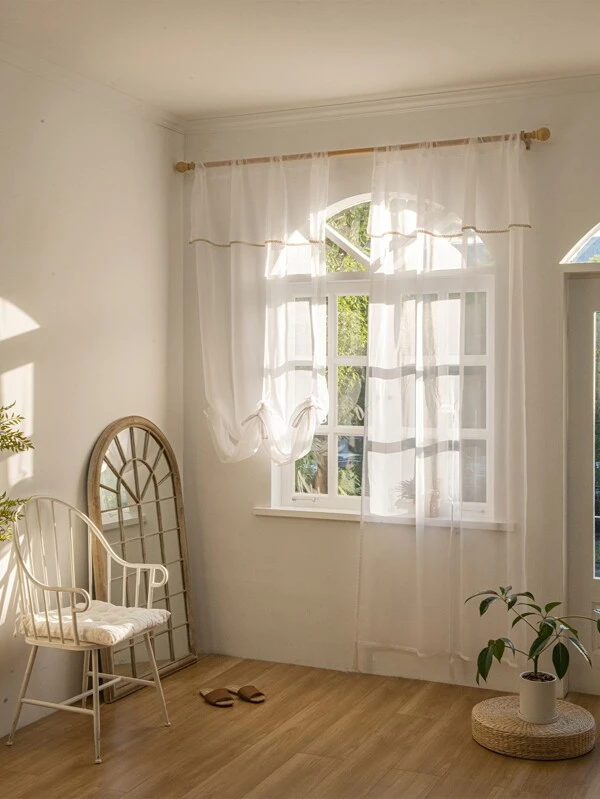 ผ้าม่าน ผ้าโปร่ง รายละเอียด เชือกหูรูด  0108