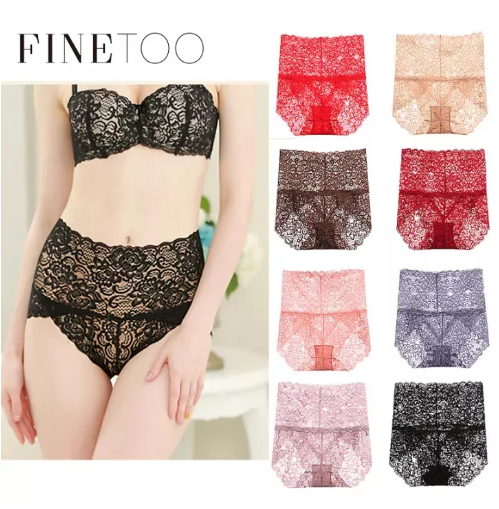 PAN27 FINETOO M-3XL 9Colors Plus Size Women High Waist Lace Panties Sexy Underpants Knickers Lace Panty Seamless Briefs Female Underwear