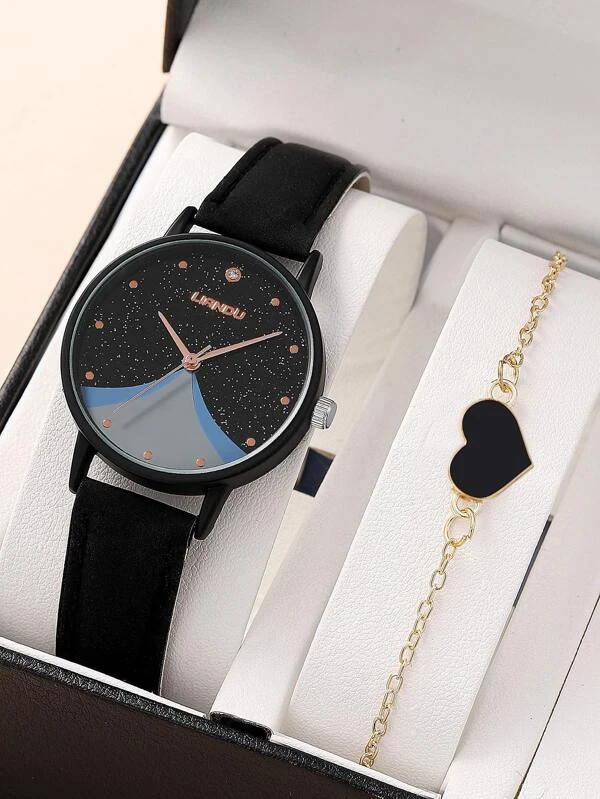 1 ชิ้น กลิตเตอร์ นาฬิกาควอตซ์ & 1 ชิ้น สร้อยข้อมือ  น-1