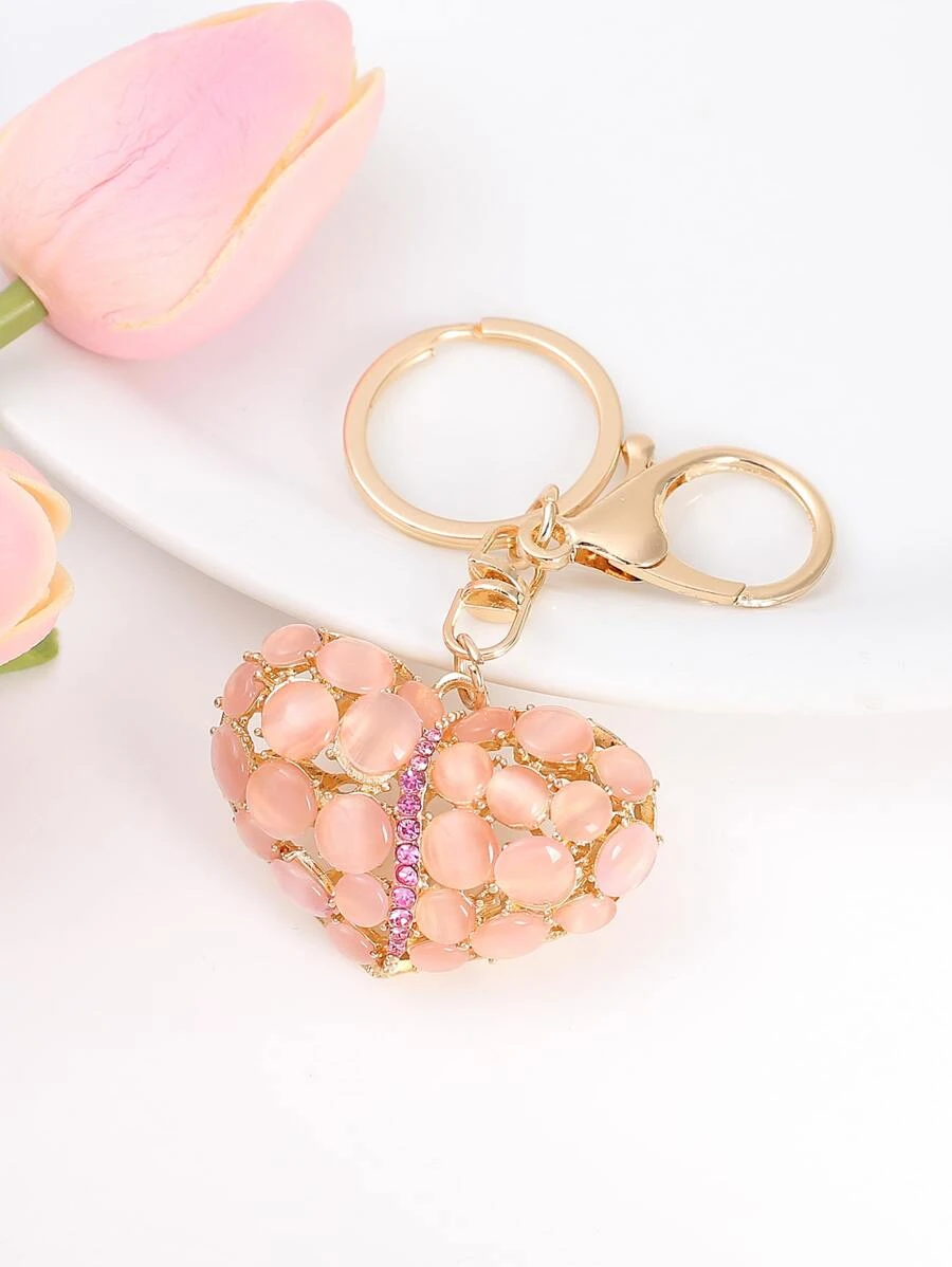 พวงกุญแจ ตกแต่ง พลอยเทียม จี้ หัวใจ  k-050