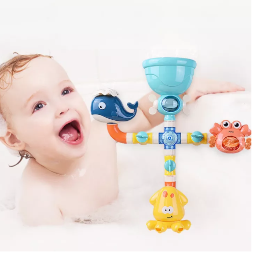 GO66-ละอองน้ำท่ออาบน้ำเด็ก ฉีดน้ำแล้วเปลี่ยนของเล่นได้โดยไม่ต้องใช้แบตเตอรี่ ทนทาน