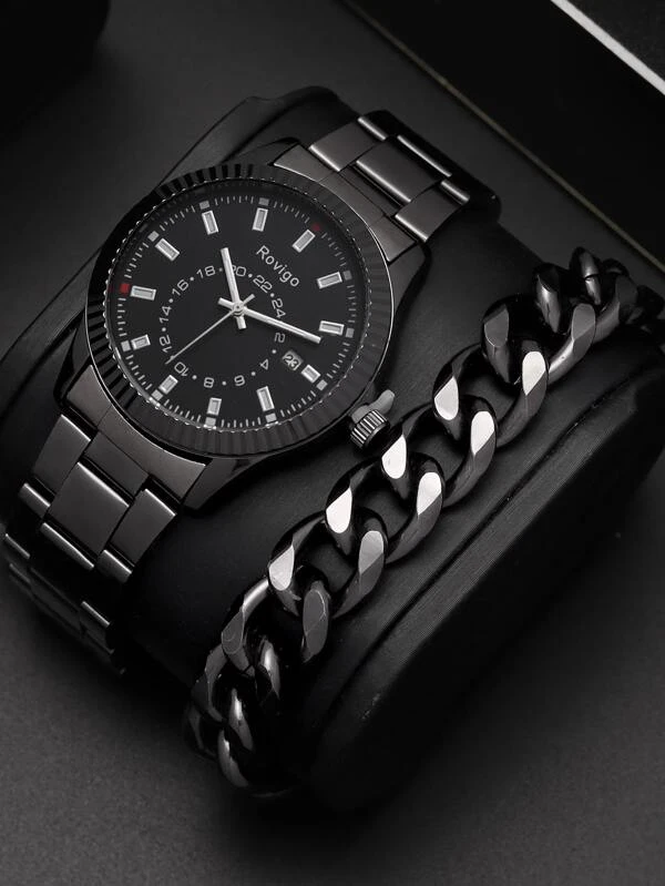 นาฬิกาข้อมือ ผู้ชาย หน้าปัดกลม และ สร้อยคอ 1 ชิ้น  น-0170