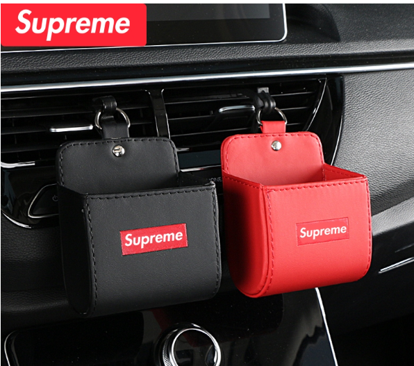 GX142-กระเป๋าใส่โทรศัพท์มือถือ แบบเสียบช่องปรับอากาศรถยนต์ ลายsupreme สีดำ/สีแดง