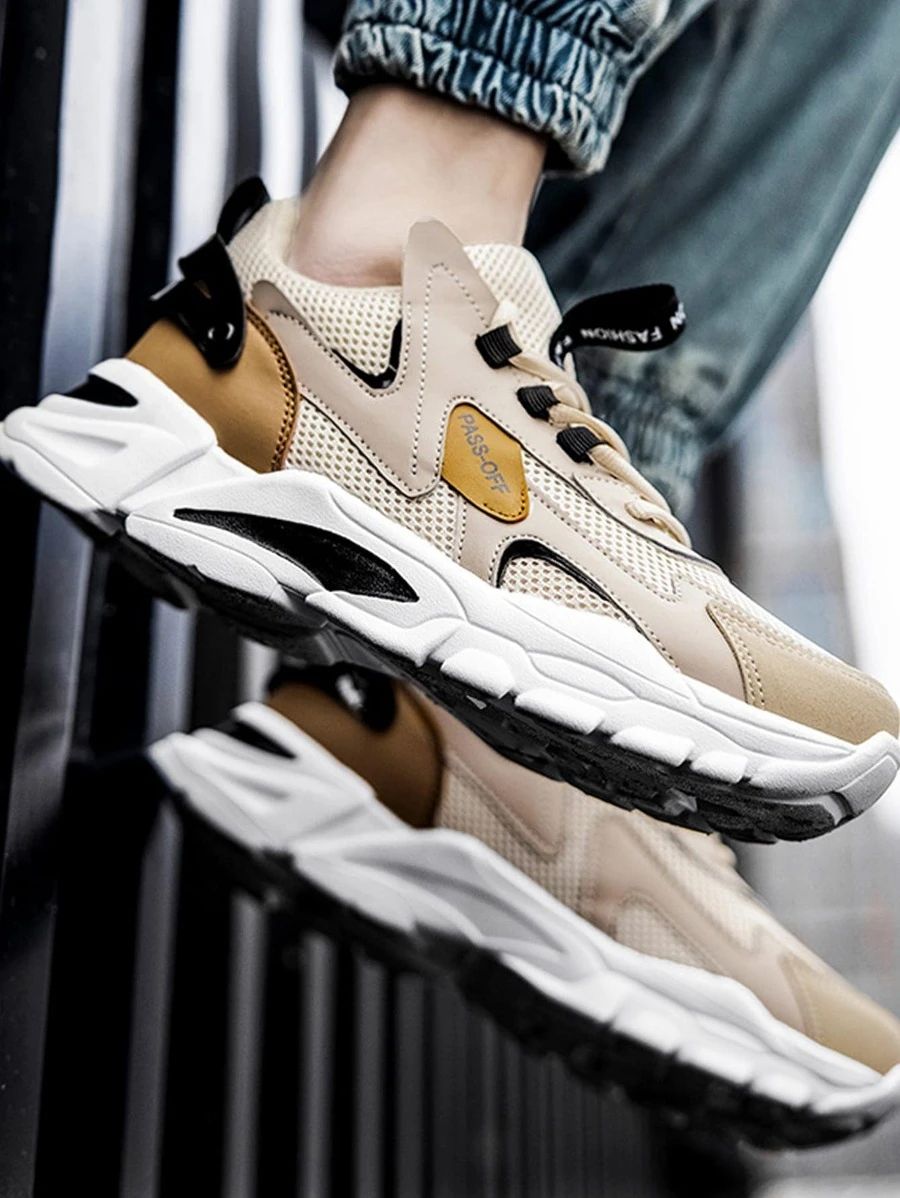 ผู้ชาย Colorblock Breathable Lace-up รองเท้าผ้าใบด้านหน้า m-40 z.39-45