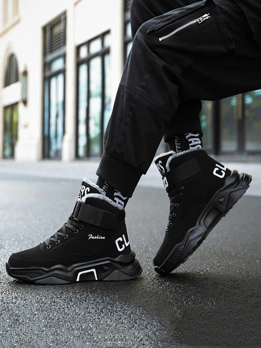 ผู้ชาย รองเท้าผ้าใบทรง Chunky พิมพ์ ตัวอักษร ไฮท็อป ซับขนแกะ z36-45 m-2