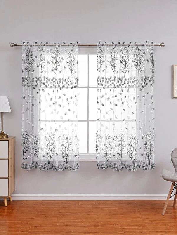 ผ้าม่านโปร่งบานเดี่ยว ลวดลาย ต้นไม้  086