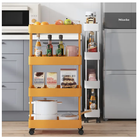 SA62-ชั้นวางแยกแบบถอดได้พร้อมชั้นวางรถเข็นแบบมีล้อเลื่อน อุปกรณ์ครัวในครัวเรือน ชั้นวางช่องเก็บของรอยแยกจากพื้นจรดเพดาน