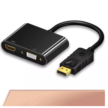 GE69-สายสัญญาณ 2IN1 4K*2K DP to HDMI/VGA Aluminum เชื่อมต่อ สาย สัญญาณ อุปกรณ์ โน๊ตบุ๊ค กับทีวี - Converter Display Port to HDMI+VGA Adapter 4K*2K