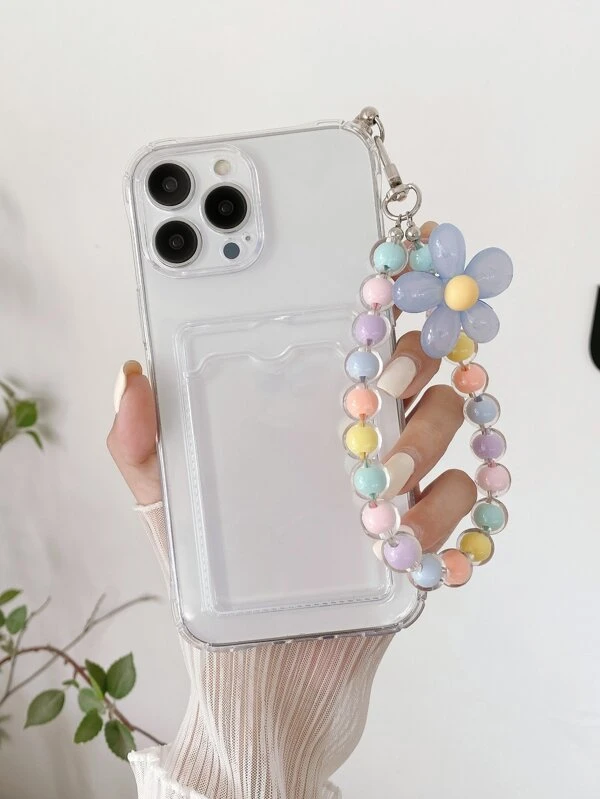 เคส โทรศัพท์ โปร่งใส ช่องเสียบการ์ด พร้อม สายคล้องลูกปัด c-71