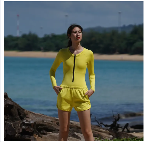 VA05-SS2023 YELLOW UV SHORT กางเกงขาสั้น ใส่ว่ายน้ำ ใส่ออกกำลัง มีฟองน้ำในตัวผ้าหนา กัน UV UPF 50+