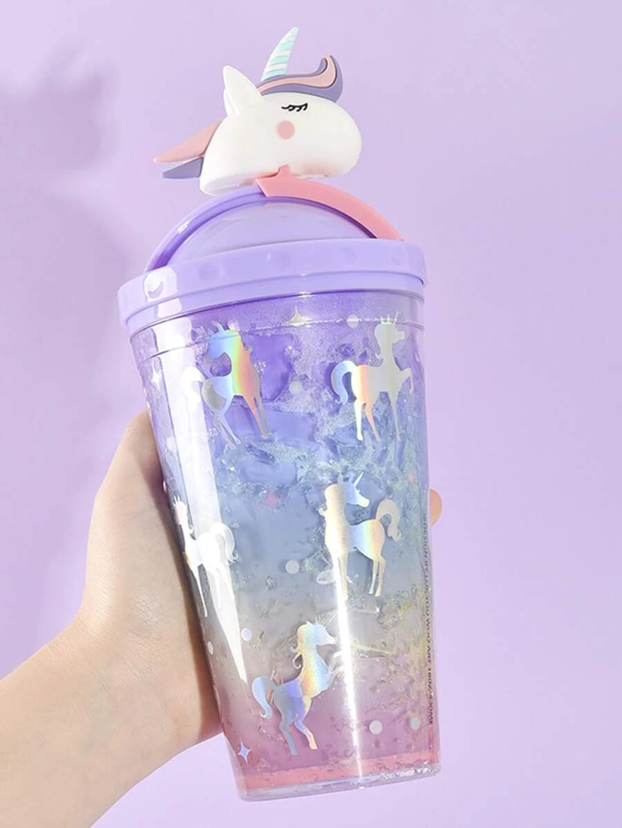 ทัมเบลอร์ ทันสมัย โฮโลกราฟิก ลาย ยูนิคอร์น การ์ตูน ยูนิคอร์น รายละเอียด พกพาได้ พร้อม ฟาง สำหรับ บ้าน 1 ชิ้น  pp-70