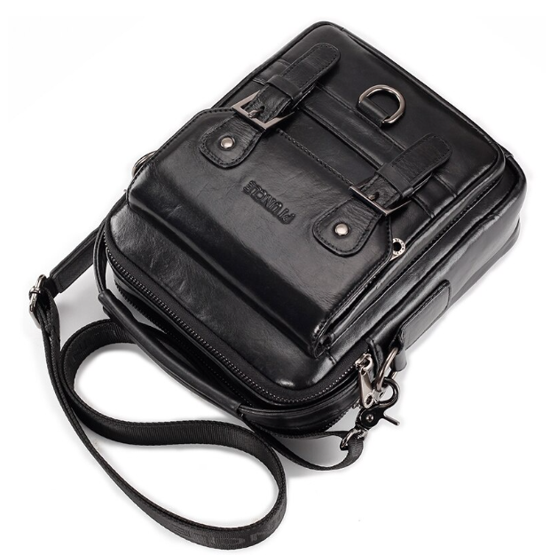 HU52-ผู้ชายหนัง 'S กระเป๋าสะพายไหล่ Multifunctional Casual ชายเล็กกระเป๋าสะพายข้างใหญ่ความจุ10.5