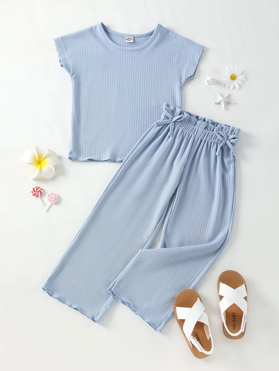 เด็กผู้หญิงวัยหัดเดิน เสื้อแขนค้างคาว เสื้อยืด & กางเกงเอวถุงกระดาษ a-62