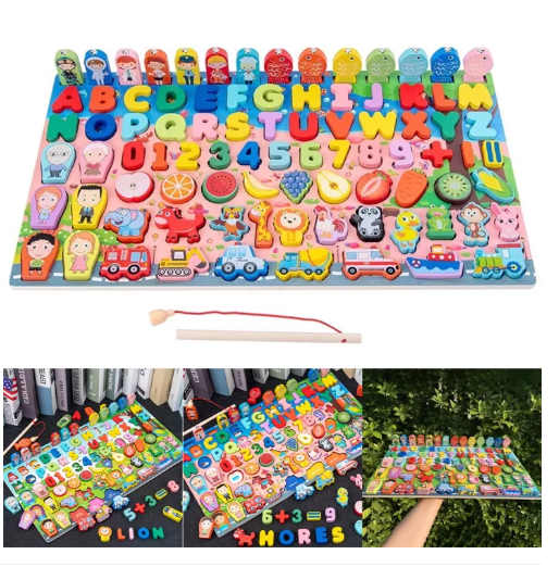 N83-บล็อกตัวต่อดิจิทัลสำหรับเด็ก ของเล่นเสริมพัฒนาการ กระดานไม้ ตัวต่อตัวเลขภาษาอังกฤษ