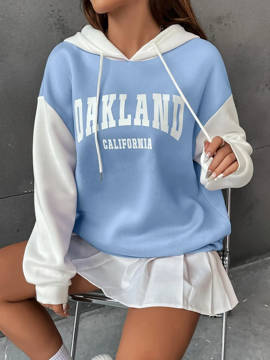 ฮู้ดดี้ ลายตัวอักษร คัลเลอร์บล็อก ไหล่ตก เชือกผูก เก็บความร้อน  cc-98