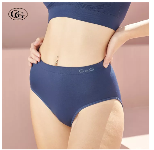 PAN23 G&G Underwear : กางเกงใน ทอไร้ตะเข็บ รุ่น EU0008 กางเกงในเอวสูง สีน้ำเงิน