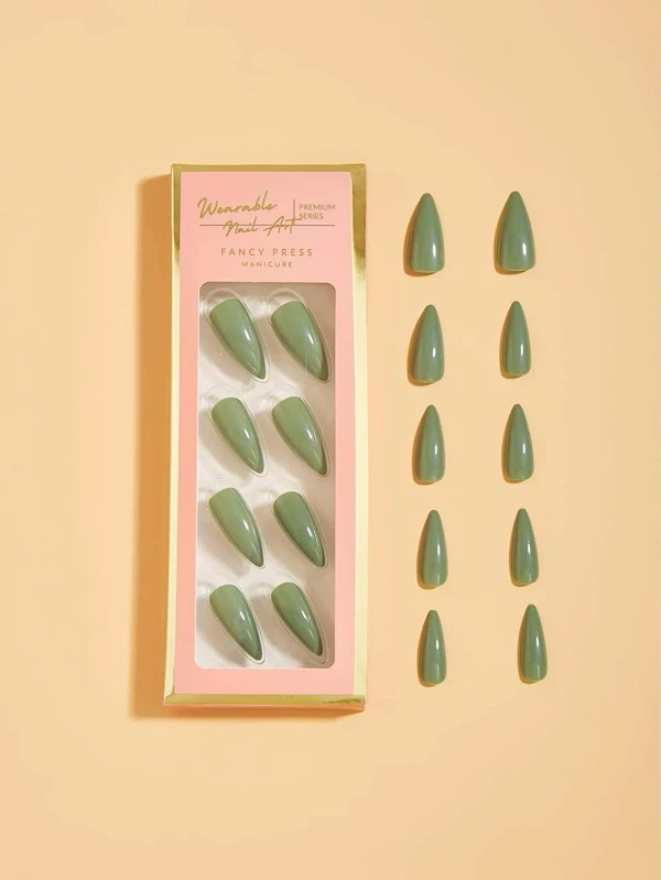 24 ชิ้น เล็บปลอม ปลายแหลม ยาว & ตะไบเล็บ 1 ชิ้น & เทป 1 แผ่น c-14