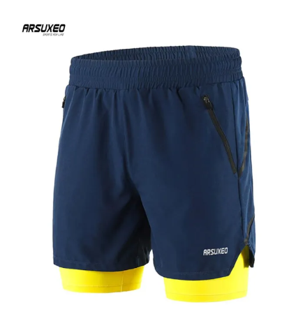 BIG76-กางเกงออกกำลังกายขาสั้น วิ่ง/ฟิตเนส 2IN1 Doubel Layer มีซับด้านในและกระเป๋าซิปด้านข้าง