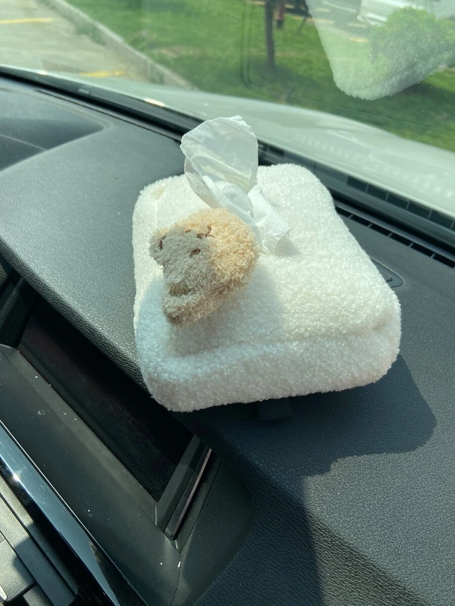 กล่องทิชชู่ ผ้าพลัฌ ตกแต่ง หมี รถ  nn-190