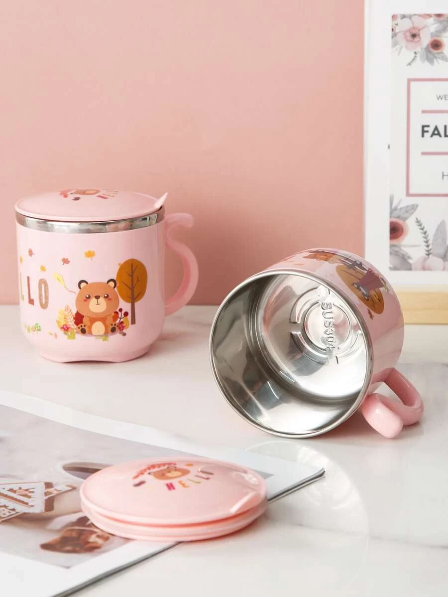 แก้วมัค 1 ชิ้น สแตนเลส และ ฝาปิด น่ารัก ลายการ์ตูน แก้วมัค  oo-216