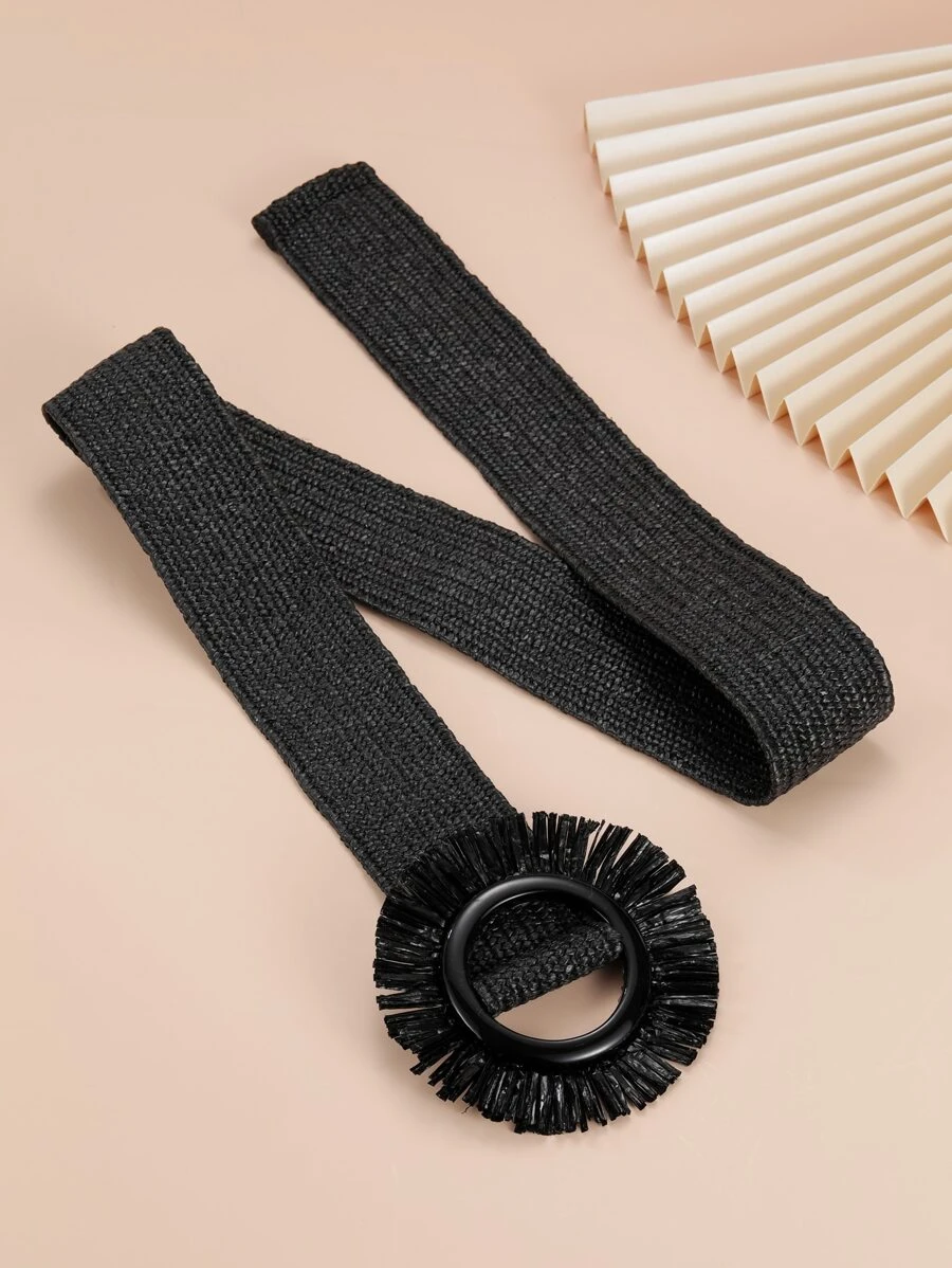 เข็มขัดลายถัก ตกแต่ง พู่ หัวเข็มขัดกลม  l-072