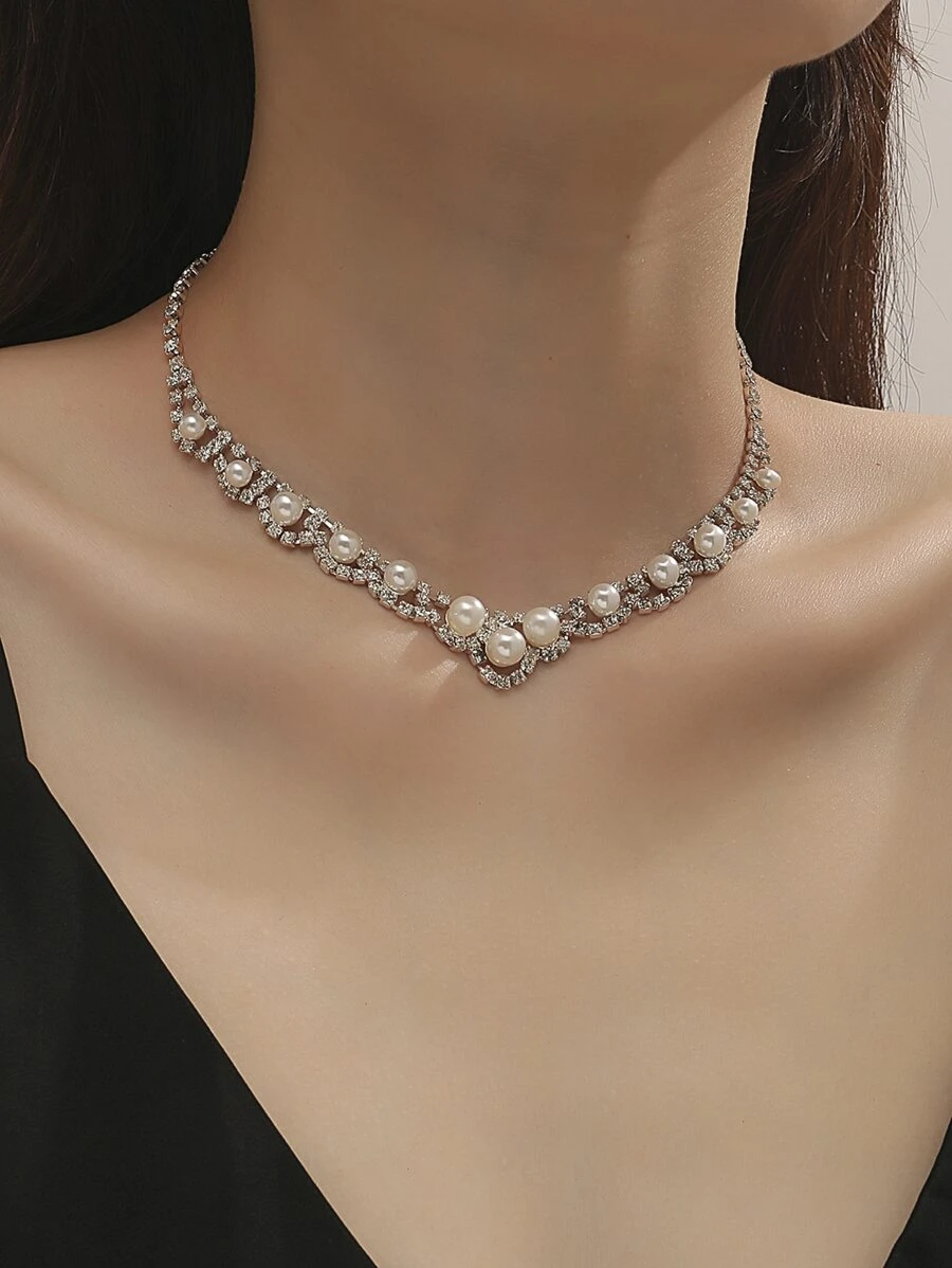 สร้อยคอ ตกแต่ง พลอยเทียม & ไข่มุกเทียม kk-90