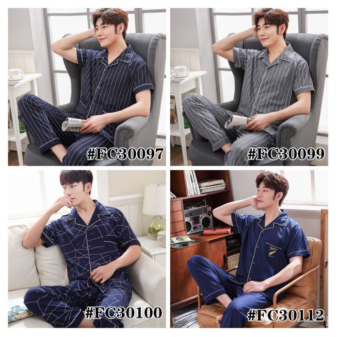 MA60>ชุดนอน เสื้อแขนสั้น กางเกงขายาว ผ้าฝ้าย พลัสไซซ์ สําหรับผู้ชาย