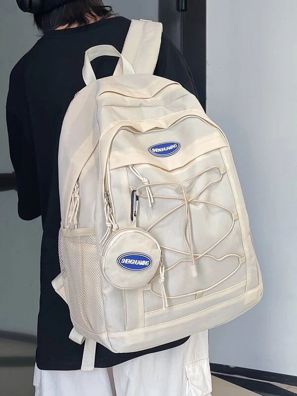 กระเป๋าเป้อเนกประสงค์ แพทช์ ตัวอักษร การออกแบบ เชือกรูด พร้อมกระเป๋าใส่เหรียญ  ll-77