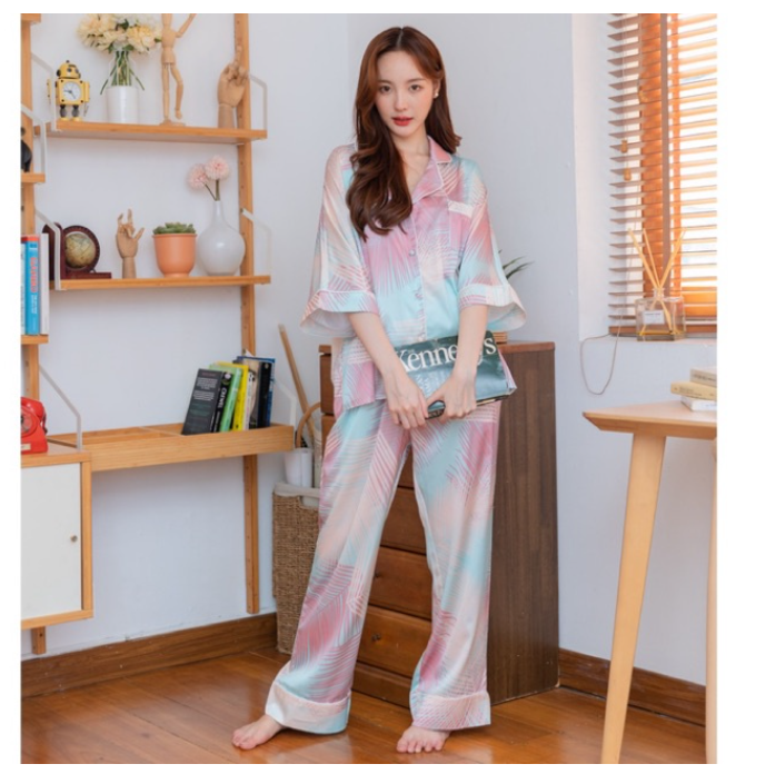 SA77>ชุดนอน Silk Satin แขนยาวขาสั้น เนื้อผ้านุ่มลื่นละมุนผิว ใส่สบายไม่ร้อน (รุ่น U320,V320)