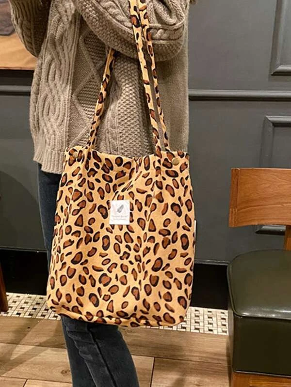 กระเป๋าช็อปปิ้ง ลายเสือดาว ลายตัวอักษร งานเย็บแปะ n-64