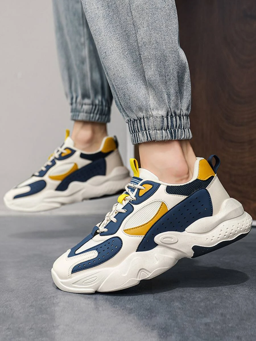 ผู้ชาย รองเท้าผ้าใบทรง Chunky บล็อคสี แพทช์ ตัวอักษร สายรัดหน้า m-27 z.39-46