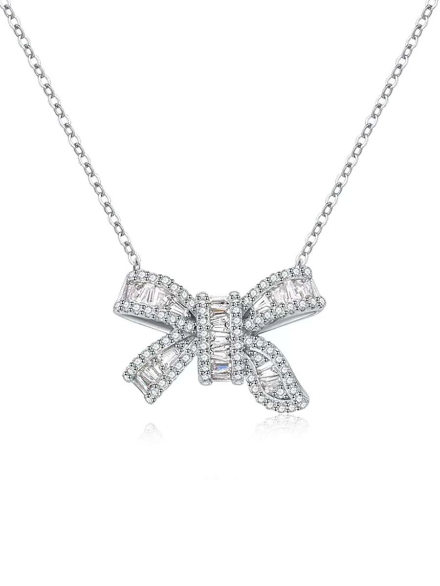 สร้อยคอ ติดเพชร โบว์ งานเงิน kk-111