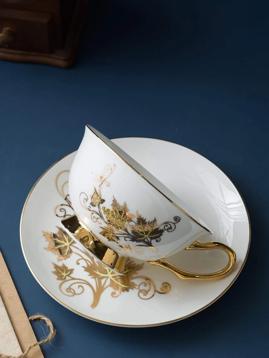 2 ชิ้น แก้วมัค & ทันสมัย ลาย ใบไม้ แก้วมัค & จานรอง เซ็ต สำหรับ บ้าน oo-154