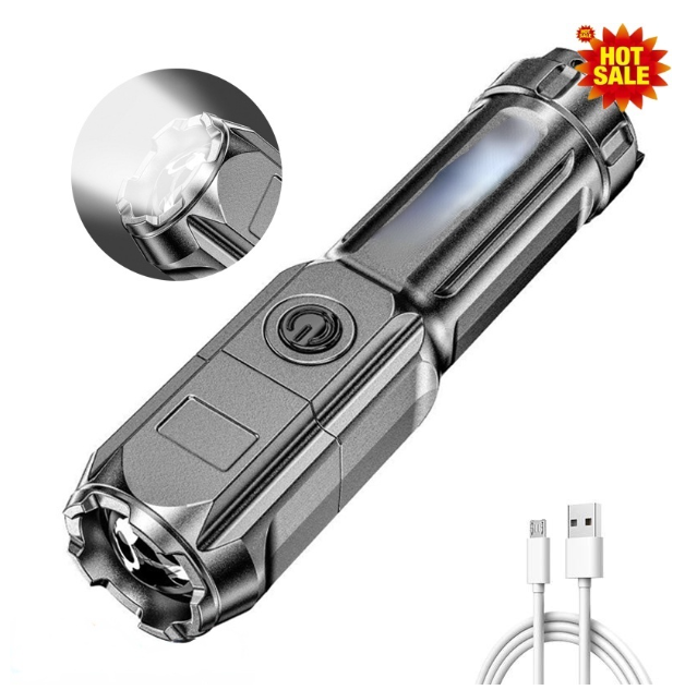 TH24-[3 Modes Ultra Bright Flashlight With Charge Cable][USB RechargeableABS Focusing Led Flash Light ]