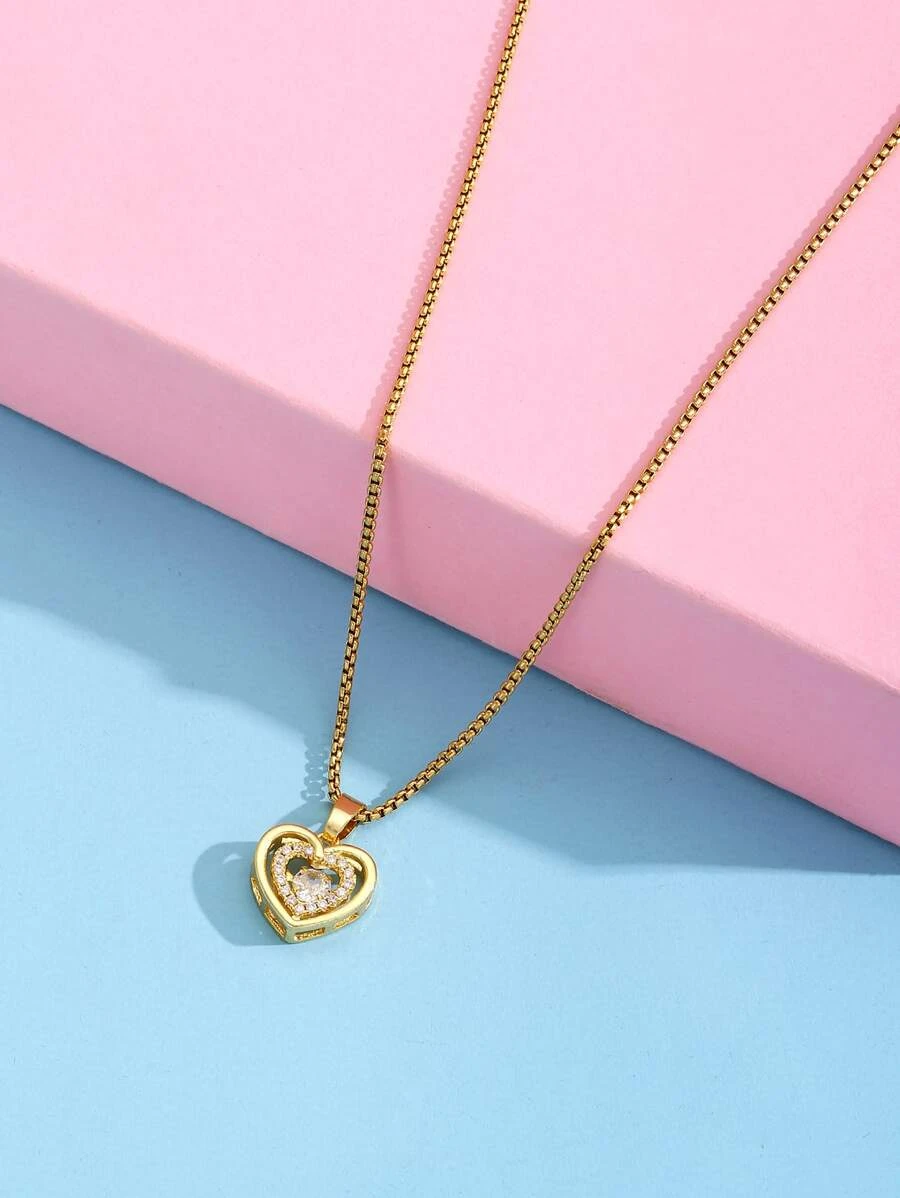 เด็กผู้หญิง สร้อยคอ ตกแต่ง พลอยเทียม จี้ หัวใจ kk-112