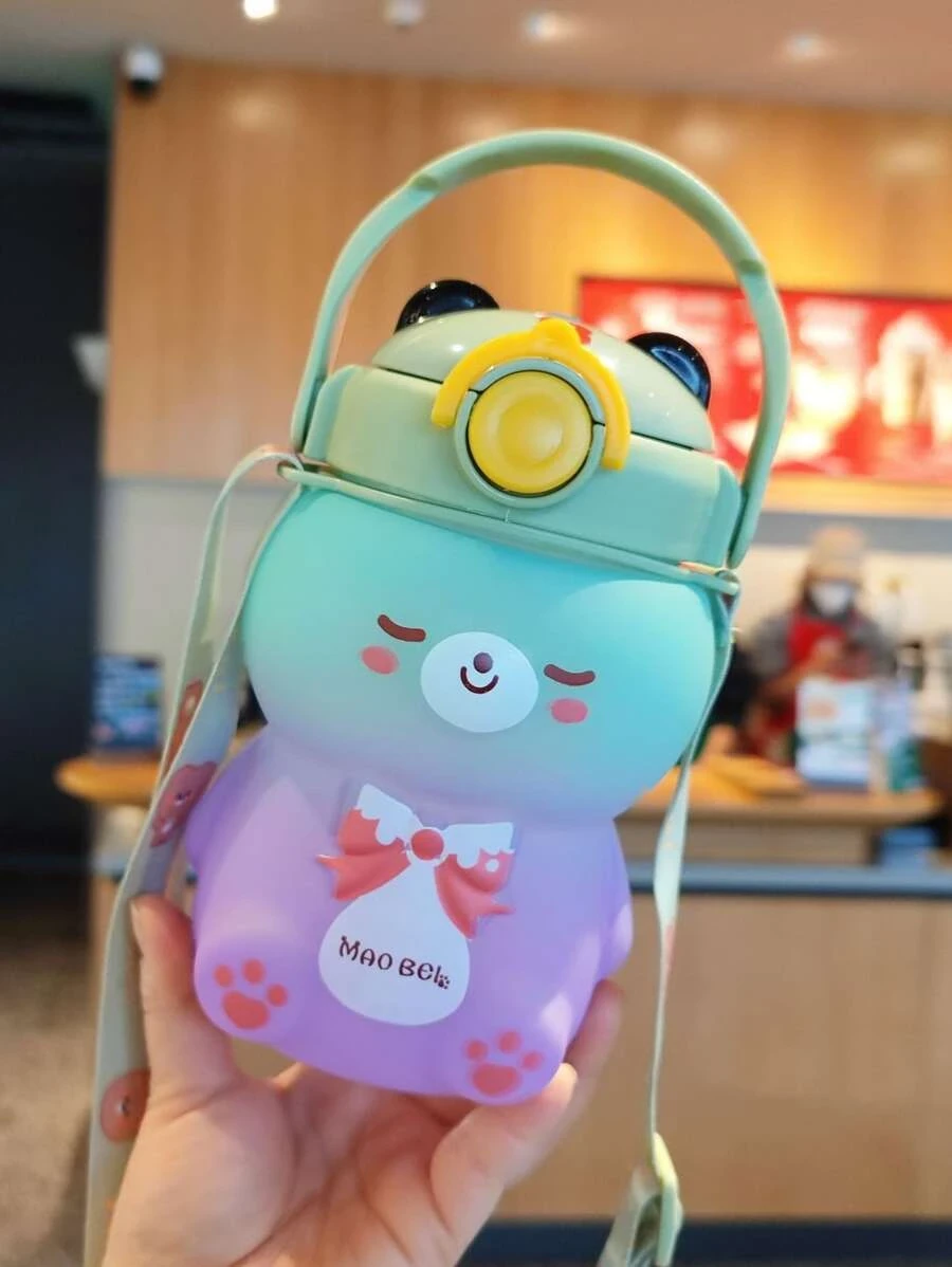 ขวดน้ำ พลาสติก น้ำ น่ารัก ออมเบร ลาย หมี การ์ตูน พกพาได้ สำหรับ กลางแจ้ง 1 ชิ้น  oo-235