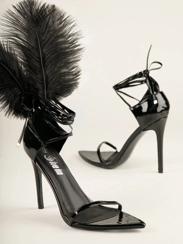 รองเท้าแตะ เปิดนิ้วเท้า สายคาด ส้นสูง พร้อม ถอดได้ ปุย l-13