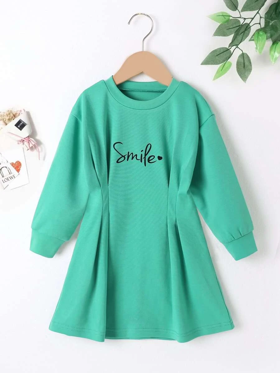 เดรส เด็กเล็กผู้หญิง กราฟิกตัวอักษร เสื้อสวมหัว a-55
