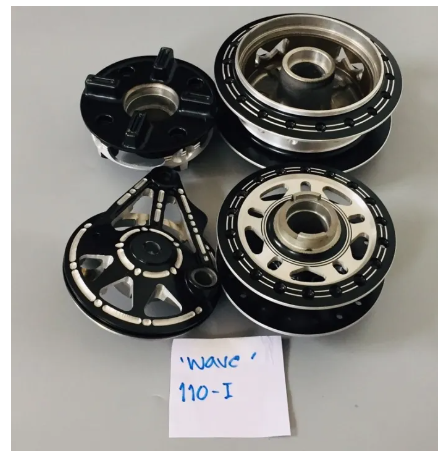 FU39-ดุมเจาะชุด (เจาะเฟืองสีดำ)ใส่ Honda WAVE110I ฝาจานเบรคเสียบ (ดุมหน้า-ดุมหลัง-ดุมสเตอร์-ฝาจานเบรค ครบชุด