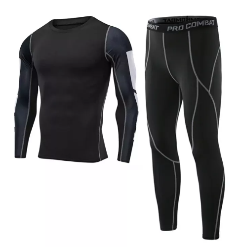 VIC06-เซต2ชิ้น แขนยาว+กางเกงขายาว กระชับกล้ามเนื้อ ชุดกีฬาสำหรับผู้ชาย ฟิตเนส/เทรนนิ่ง/วิ่ง/ปั่นจักรยาน [กทม. พร้อมส่ง]