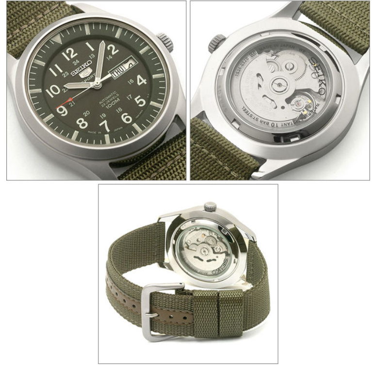 H45-นาฬิกาทรงทหาร Seiko 5 SNZG09J1 Automatic Green Nylon