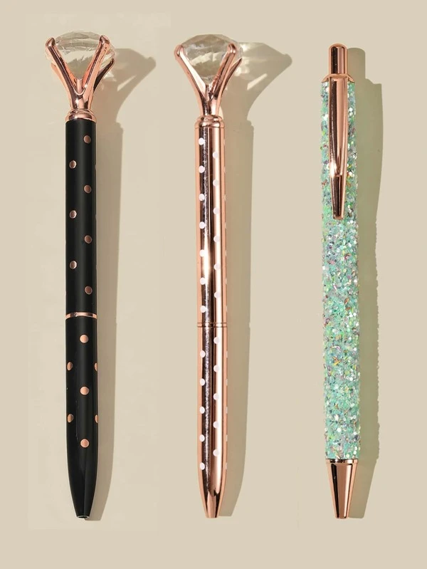 ปากกาลูกลื่นประดับเพชรและเลื่อม 3 ชิ้น s-41