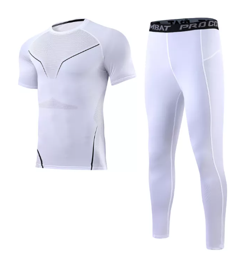 VIC12-ชุดกีฬาสำหรับผู้ชาย เซต2ชิ้น กระชับกล้ามเนื้อ แขนสั้น + กางเกง ชุดกระชับสัดส่วน ชุดออกกำลังกาย[กทม. พร้อมส่ง]