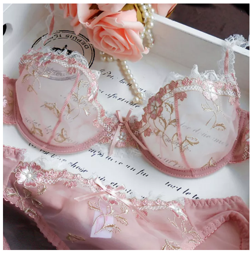 BRA64 Sexy lingerie european and american underwear womens thin sectiom ultra thin large size push up sexy bra big chest show small lace transparent no sponge bra set mesh lace embroidered brassiere p