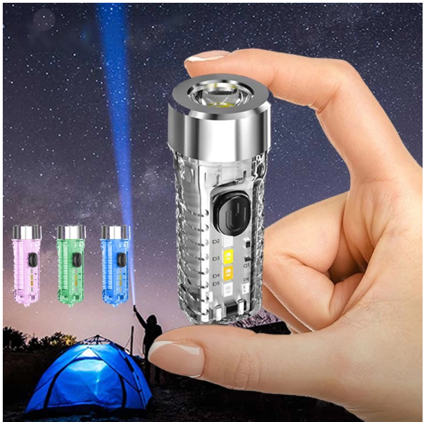 MW231-พวงกุญแจไฟฉายฉุกเฉิน ขนาดเล็ก แบบพกพา ชาร์จไฟได้ 7 โหมด สีแดง สีฟ้า สีเขียว สําหรับตั้งแคมป์กลางแจ้ง