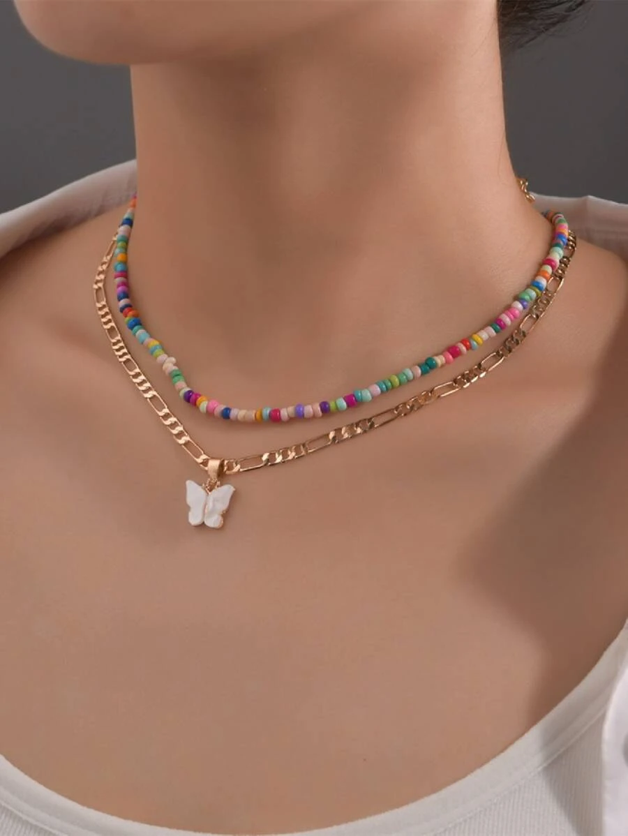 สร้อยคอลูกปัดเสน่ห์ผีเสื้อ 2 ชิ้น  kk-22