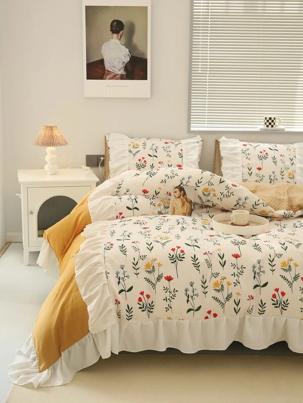 ชุดปลอกผ้านวม ไม่มีฟิลเลอร์ พิมพ์ ลายดอกไม้ ตกแต่ง นัวเนีย t-46