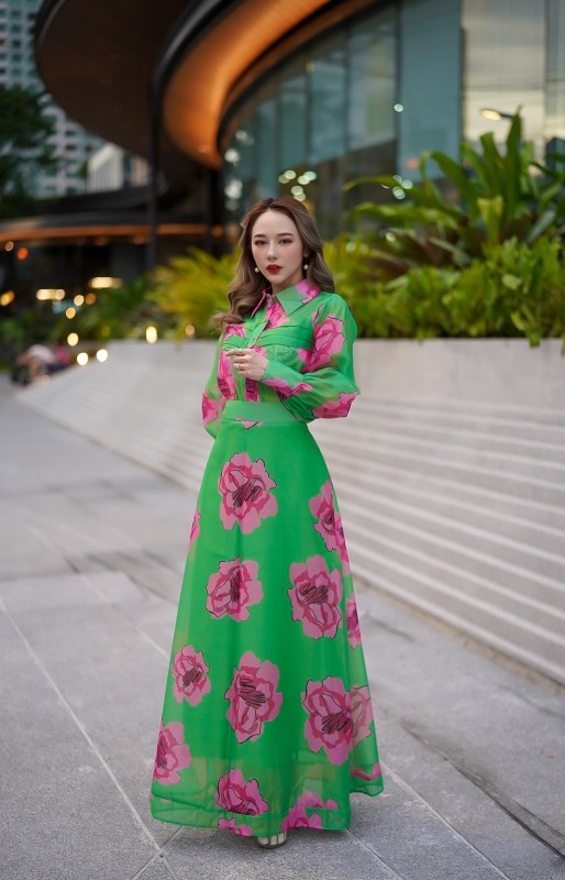 set  กระโปรง Vacation shirt collar floral dress งานอลังมากๆๆ