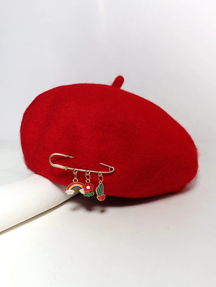 หมวกเบเร่ต์ รุ้ง & ตกแต่ง ดอกไม้ j-21